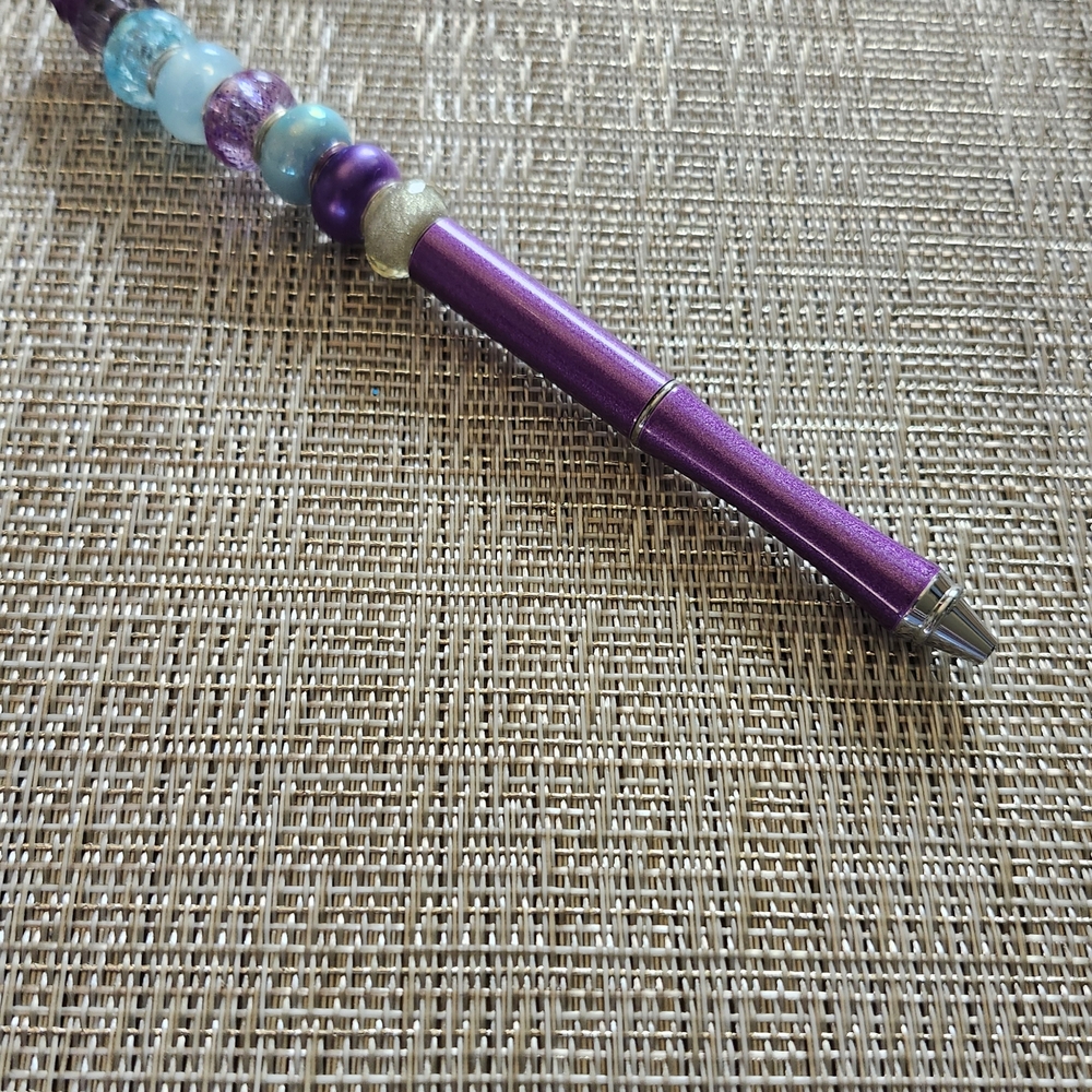 Hand Crafted Purple and Blue Beaded Pen